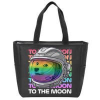 To The Moon Colorful Astronaut DOGE Cryptocurrency Zip Tote Bag