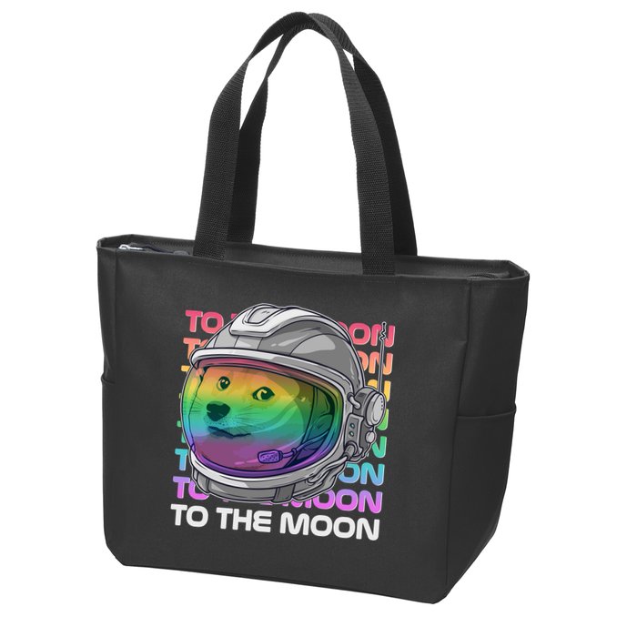 To The Moon Colorful Astronaut DOGE Cryptocurrency Zip Tote Bag
