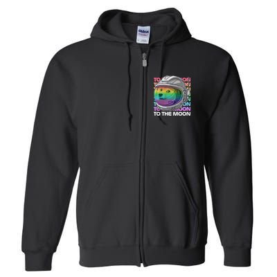 To The Moon Colorful Astronaut DOGE Cryptocurrency Full Zip Hoodie