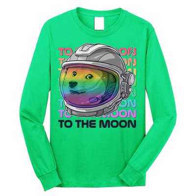 To The Moon Colorful Astronaut DOGE Cryptocurrency Long Sleeve Shirt