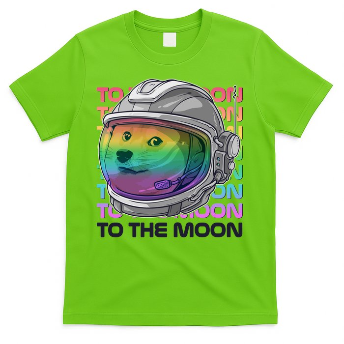 To The Moon Colorful Astronaut DOGE Cryptocurrency T-Shirt