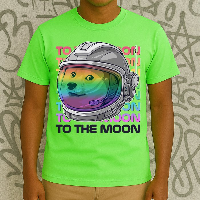 To The Moon Colorful Astronaut DOGE Cryptocurrency T-Shirt