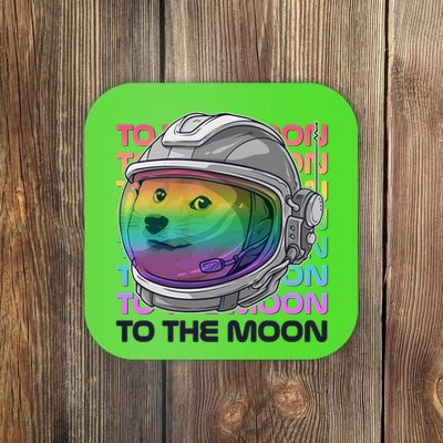 To The Moon Colorful Astronaut DOGE Cryptocurrency Coaster