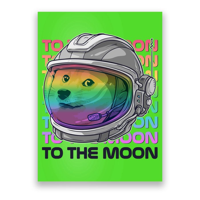 To The Moon Colorful Astronaut DOGE Cryptocurrency Poster