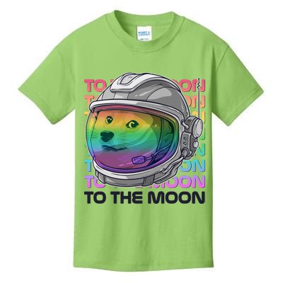 To The Moon Colorful Astronaut DOGE Cryptocurrency Kids T-Shirt