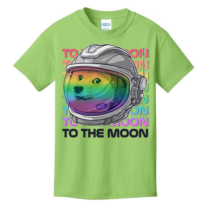 To The Moon Colorful Astronaut DOGE Cryptocurrency Kids T-Shirt