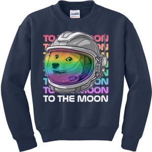 To The Moon Colorful Astronaut DOGE Cryptocurrency Kids Sweatshirt