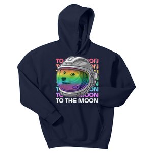 To The Moon Colorful Astronaut DOGE Cryptocurrency Kids Hoodie