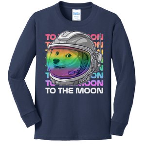 To The Moon Colorful Astronaut DOGE Cryptocurrency Kids Long Sleeve Shirt