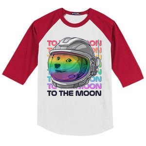 To The Moon Colorful Astronaut DOGE Cryptocurrency Kids Colorblock Raglan Jersey