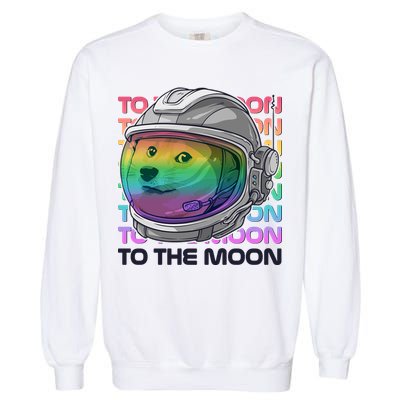 To The Moon Colorful Astronaut DOGE Cryptocurrency Garment-Dyed Sweatshirt