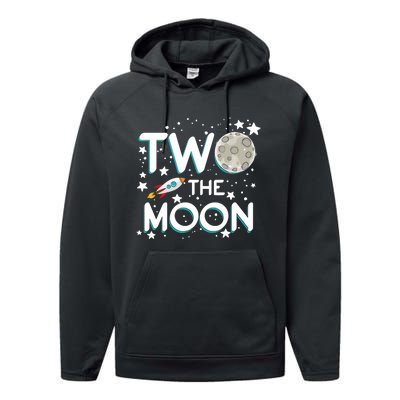 Two The Moon 2nd Birthday For 2 Year Old Performance Fleece Hoodie