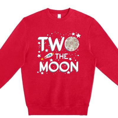 Two The Moon 2nd Birthday For 2 Year Old Premium Crewneck Sweatshirt