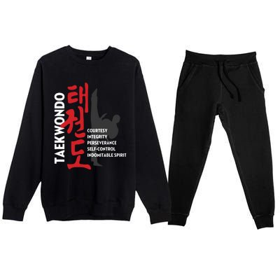 Taekwondo Tenets Martial Arts Graphic Tee Premium Crewneck Sweatsuit Set