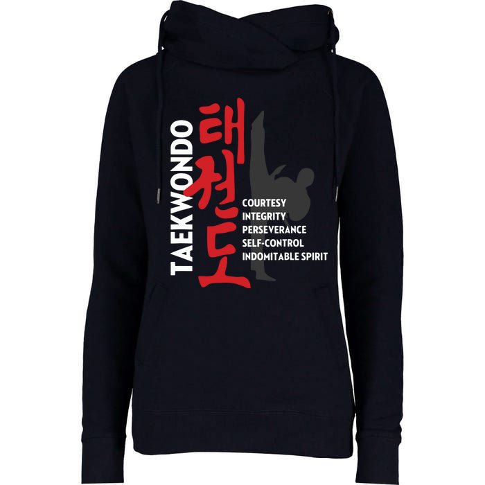 Taekwondo Tenets Martial Arts Graphic Tee Womens Funnel Neck Pullover Hood