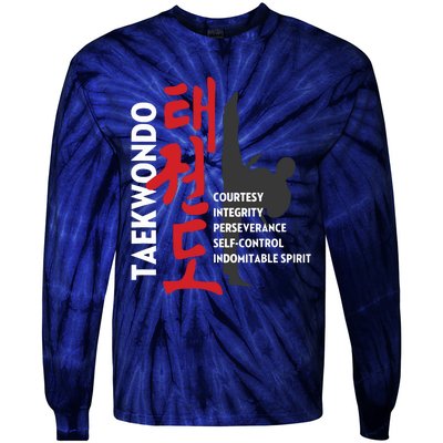 Taekwondo Tenets Martial Arts Graphic Tee Tie-Dye Long Sleeve Shirt