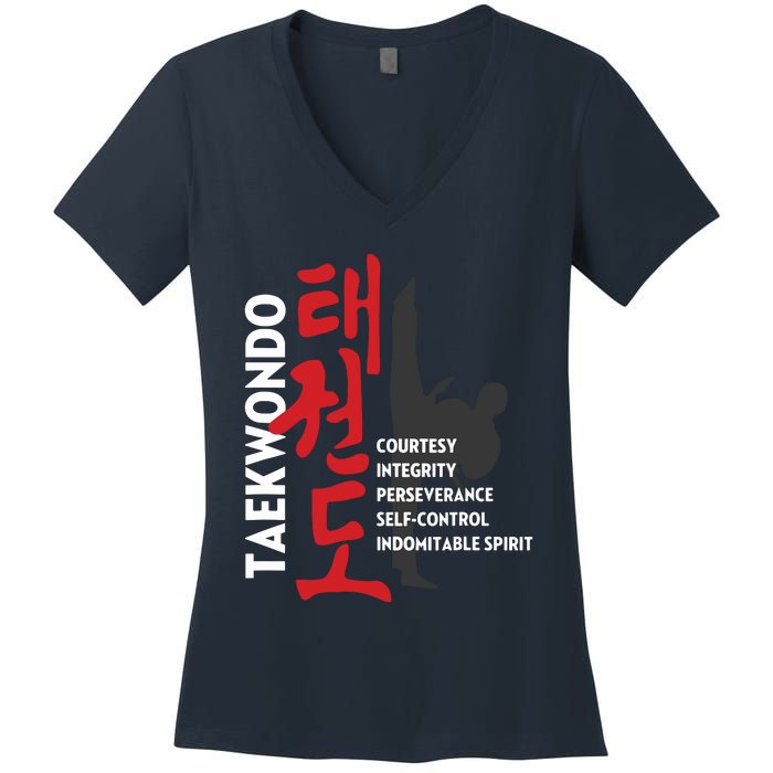 Taekwondo Tenets Martial Arts Graphic Tee Women's V-Neck T-Shirt