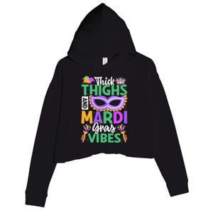 Thick Thighs Mardi Gras Vibes New Orleans Party Graphic Crop Fleece Hoodie