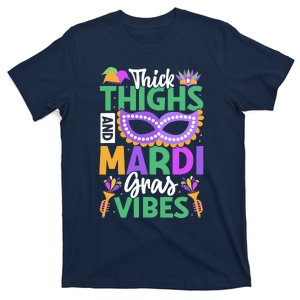 Thick Thighs Mardi Gras Vibes New Orleans Party Graphic T-Shirt