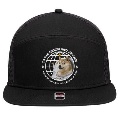 To The Moon And Beyond Doge Coin Crypto 7 Panel Mesh Trucker Snapback Hat