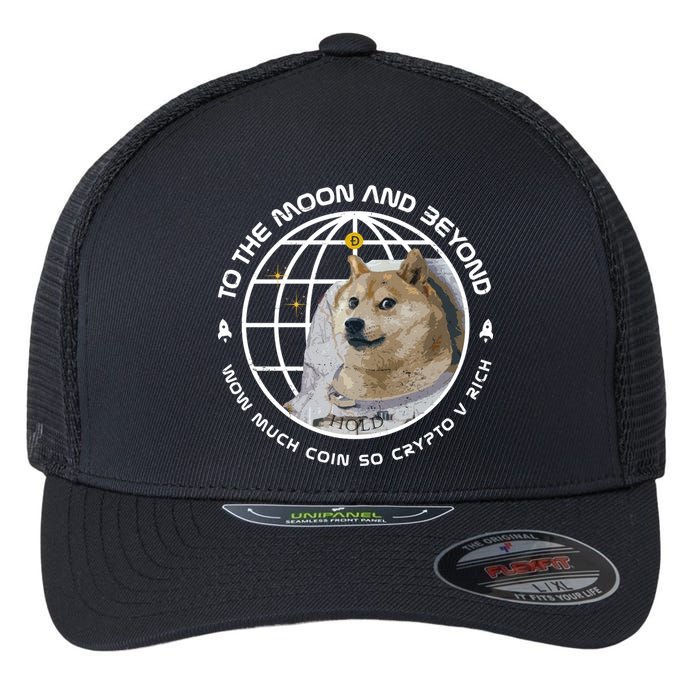 To The Moon And Beyond Doge Coin Crypto Flexfit Unipanel Trucker Cap