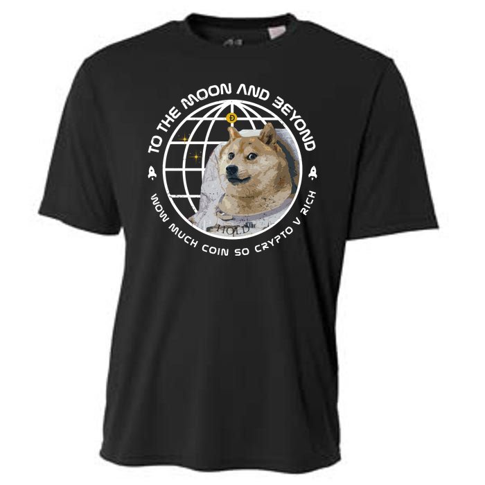 To The Moon And Beyond Doge Coin Crypto Cooling Performance Crew T-Shirt