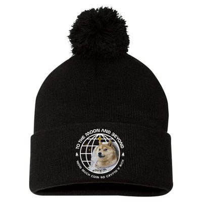 To The Moon And Beyond Doge Coin Crypto Pom Pom 12in Knit Beanie