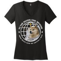 To The Moon And Beyond Doge Coin Crypto Women's V-Neck T-Shirt