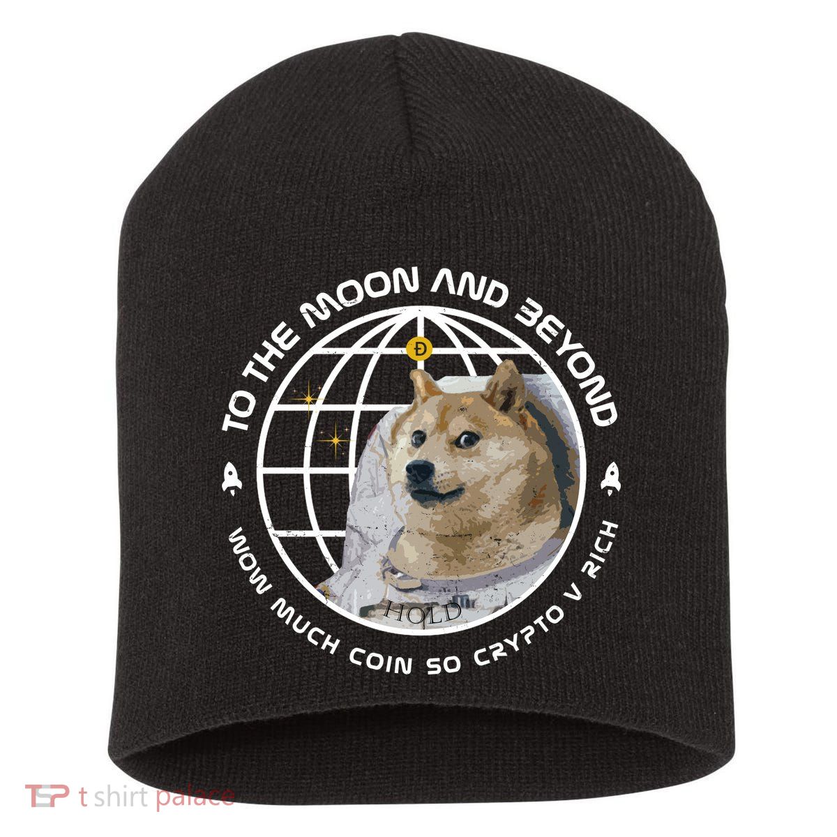 To The Moon And Beyond Doge Coin Crypto Short Acrylic Beanie