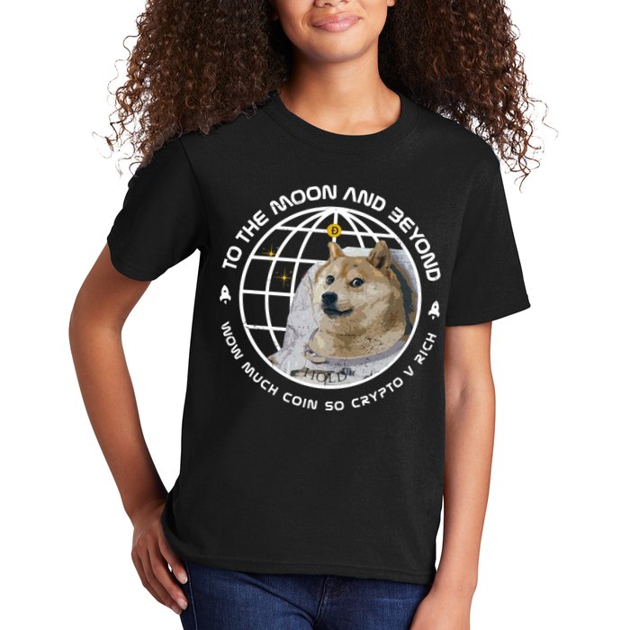To The Moon And Beyond Doge Coin Crypto Kids T-Shirt