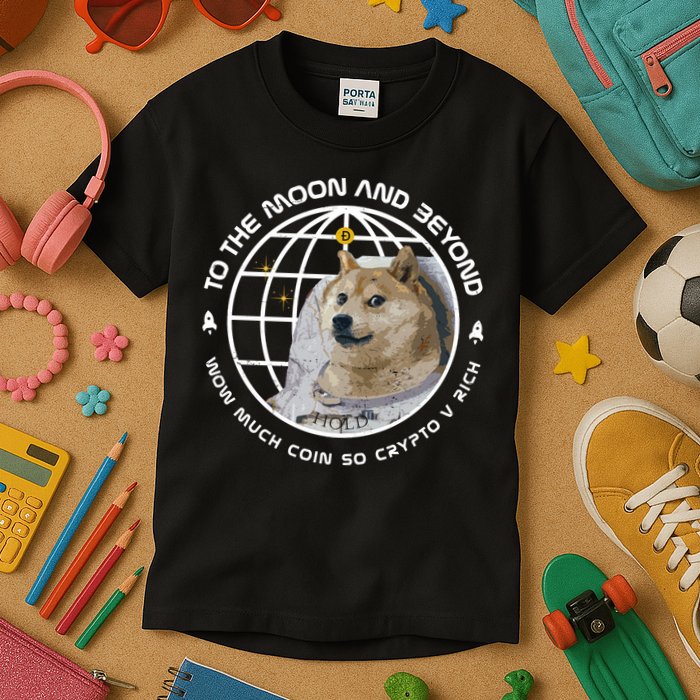 To The Moon And Beyond Doge Coin Crypto Kids T-Shirt