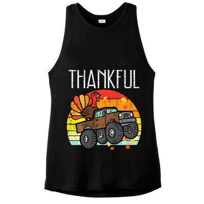 Thankful Turkey Monster Truck Retro Thanksgiving Ladies PosiCharge Tri-Blend Wicking Tank