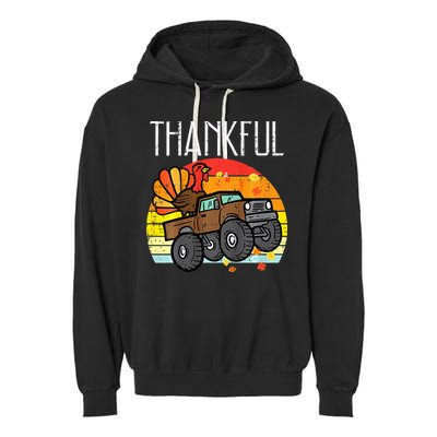 Thankful Turkey Monster Truck Retro Thanksgiving Garment-Dyed Fleece Hoodie