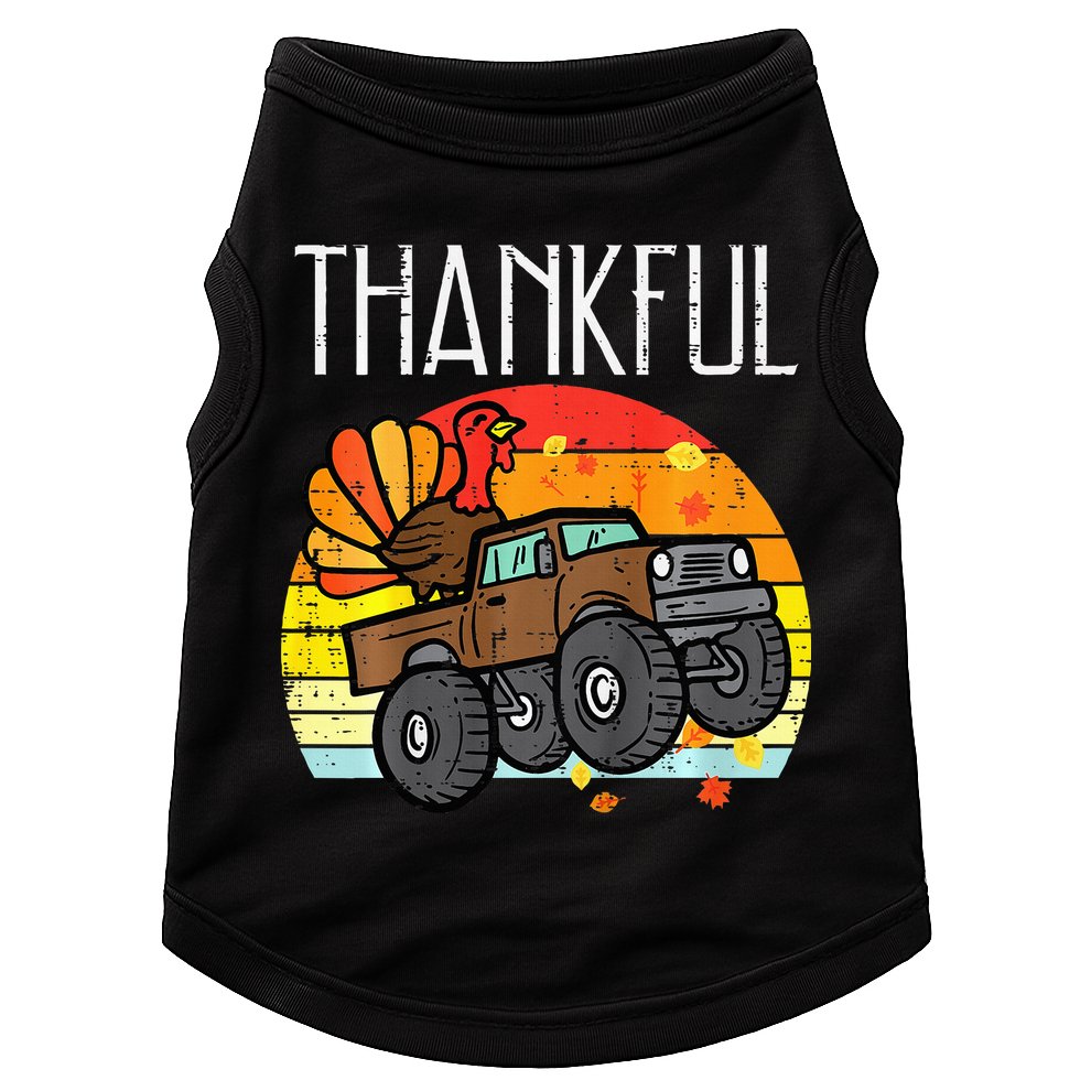 Thankful Turkey Monster Truck Retro Thanksgiving Doggie Tank