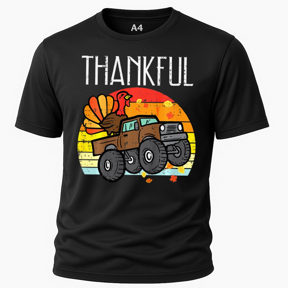 Thankful Turkey Monster Truck Retro Thanksgiving Cooling Performance Crew T-Shirt