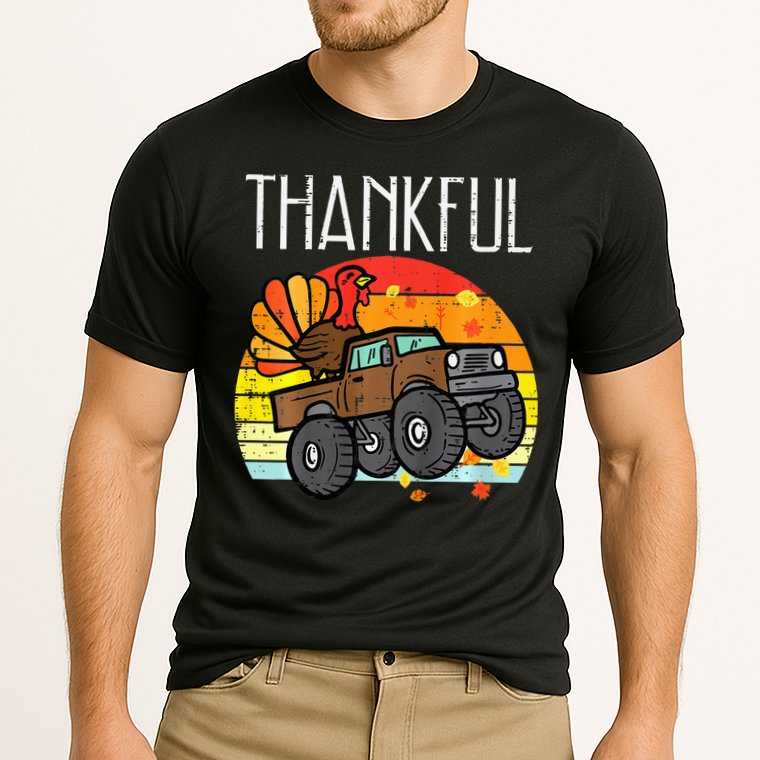 Thankful Turkey Monster Truck Retro Thanksgiving Cooling Performance Crew T-Shirt