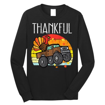Thankful Turkey Monster Truck Retro Thanksgiving Long Sleeve Shirt