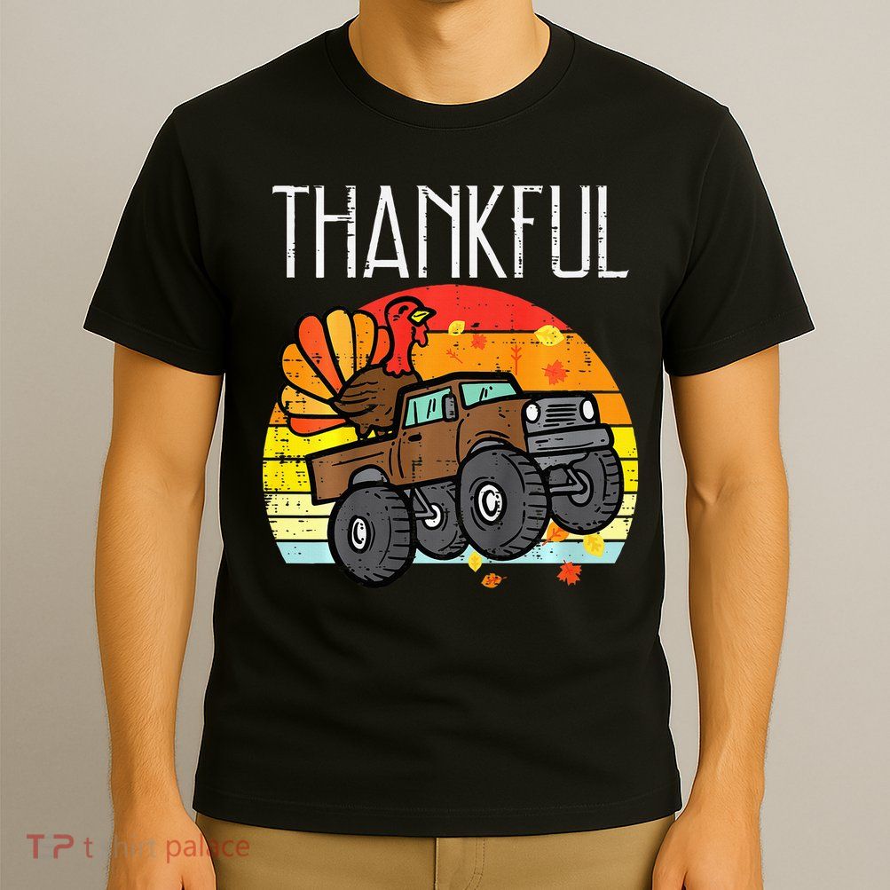Thankful Turkey Monster Truck Retro Thanksgiving T-Shirt
