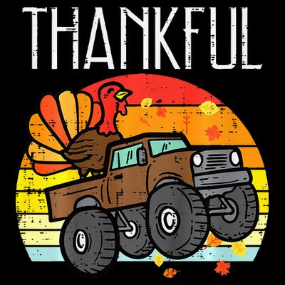 Thankful Turkey Monster Truck Retro Thanksgiving T-Shirt