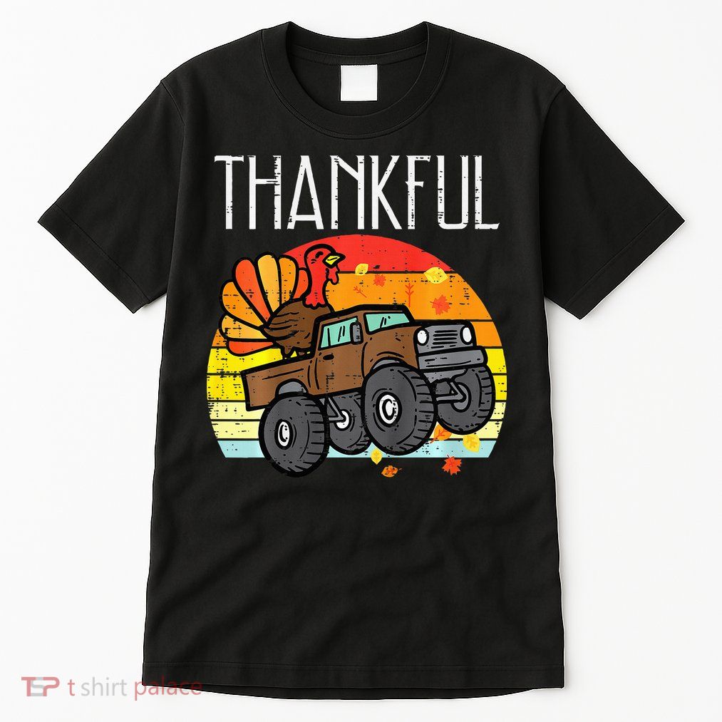 Thankful Turkey Monster Truck Retro Thanksgiving Tall T-Shirt