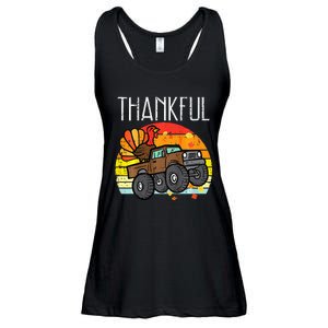 Thankful Turkey Monster Truck Retro Thanksgiving Ladies Essential Flowy Tank