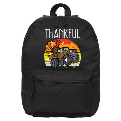 Thankful Turkey Monster Truck Retro Thanksgiving 16 in Basic Backpack