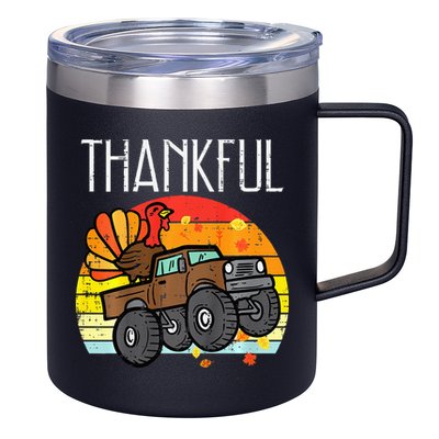 Thankful Turkey Monster Truck Retro Thanksgiving 12oz Stainless Steel Coffee Mug