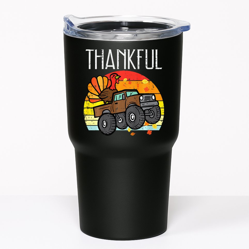 Thankful Turkey Monster Truck Retro Thanksgiving Tumbler