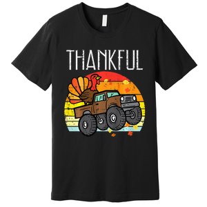 Thankful Turkey Monster Truck Retro Thanksgiving Premium T-Shirt