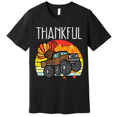 Thankful Turkey Monster Truck Retro Thanksgiving Premium T-Shirt