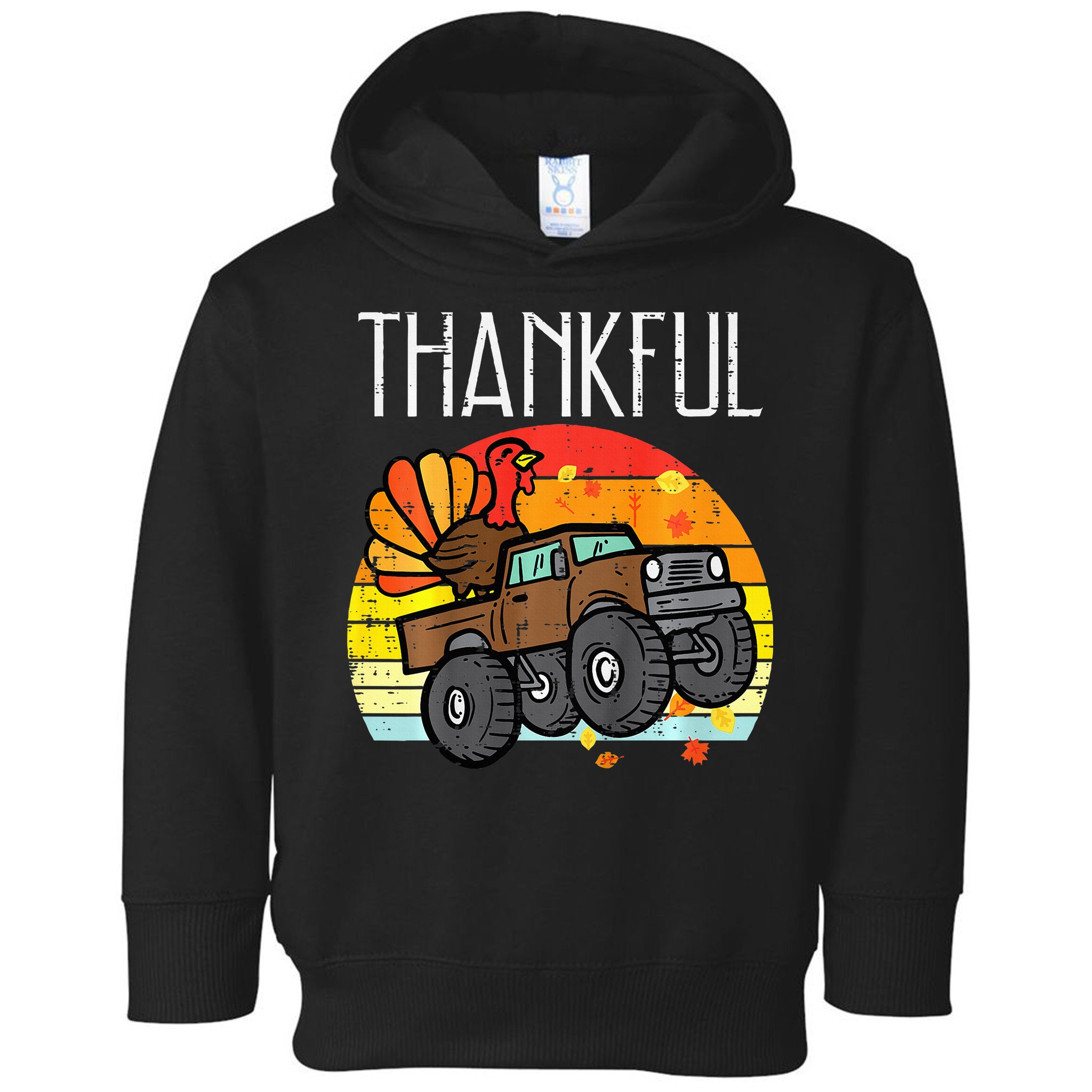 Thankful Turkey Monster Truck Retro Thanksgiving Toddler Hoodie