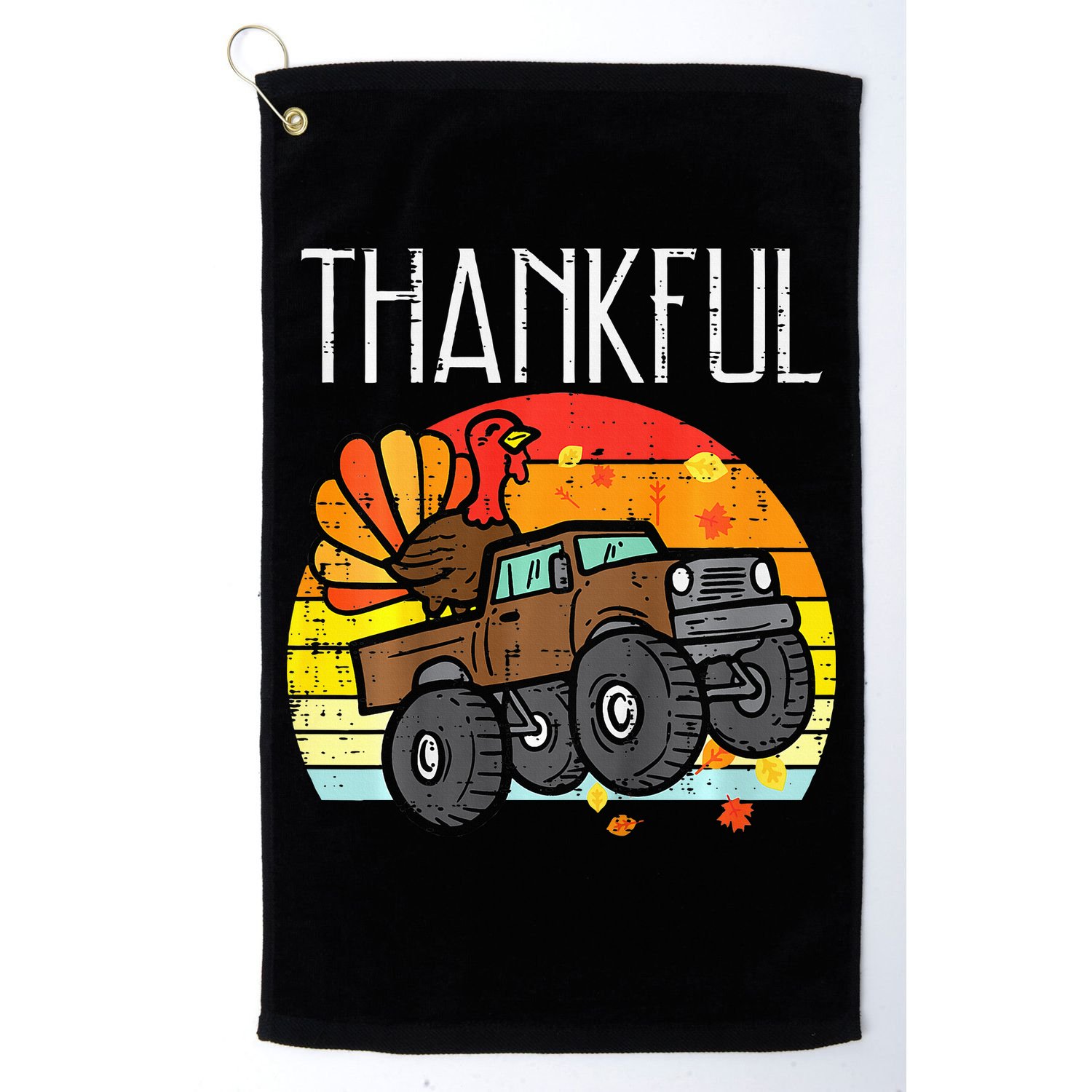 Thankful Turkey Monster Truck Retro Thanksgiving Golf Towel