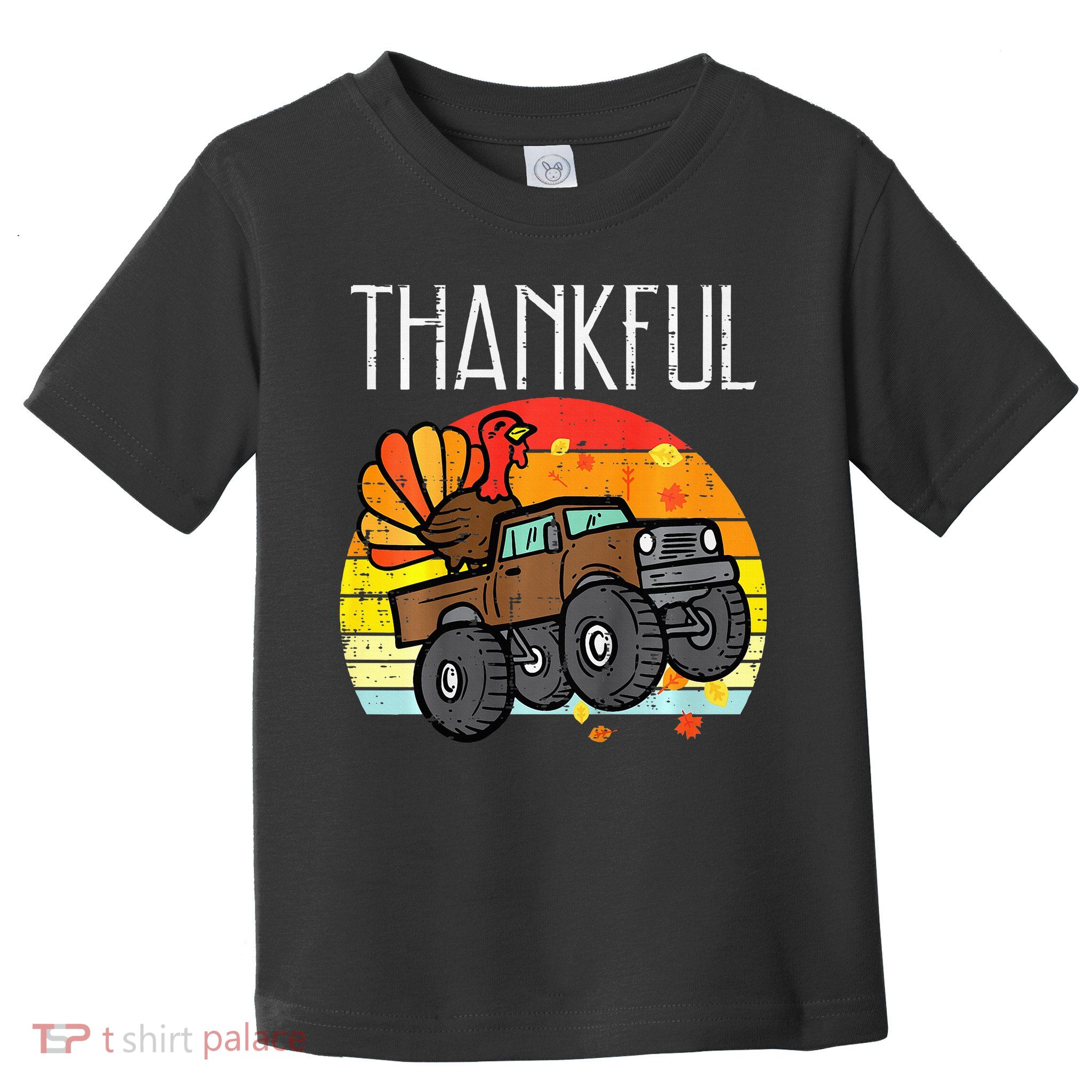 Thankful Turkey Monster Truck Retro Thanksgiving Toddler T-Shirt