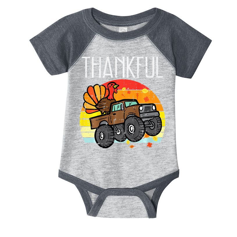 Thankful Turkey Monster Truck Retro Thanksgiving Infant Baby Jersey Bodysuit